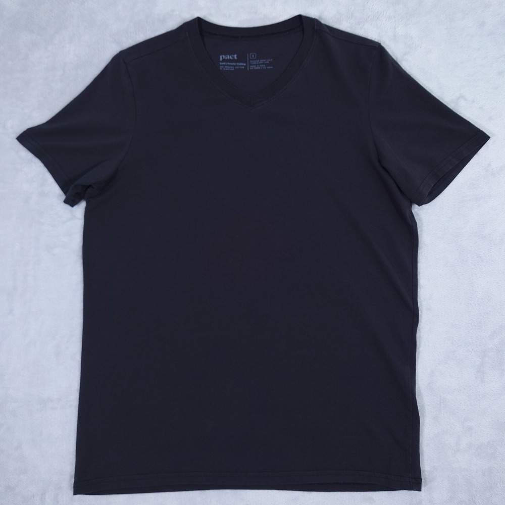 Pact Organic Cotton V-Neck T-Shirts Men's Small Short Sleeve Tee Black Stretch